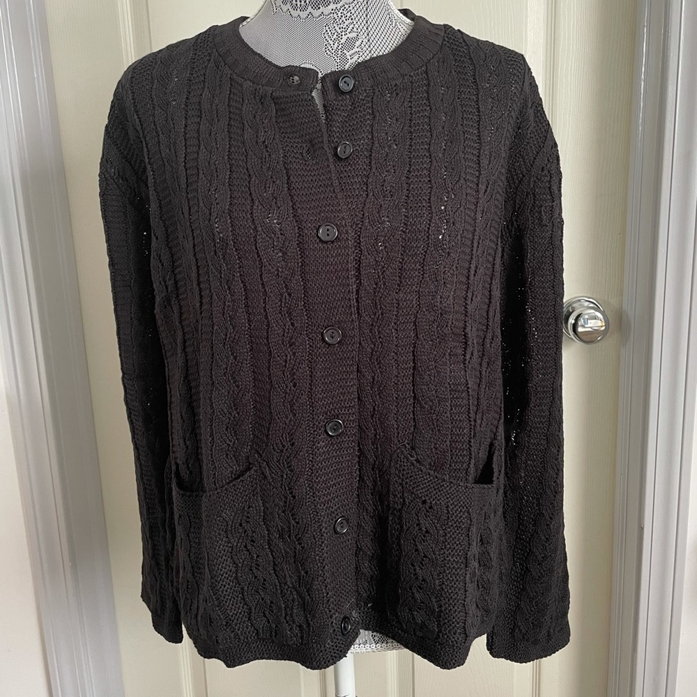 Black button down cable knit sweater